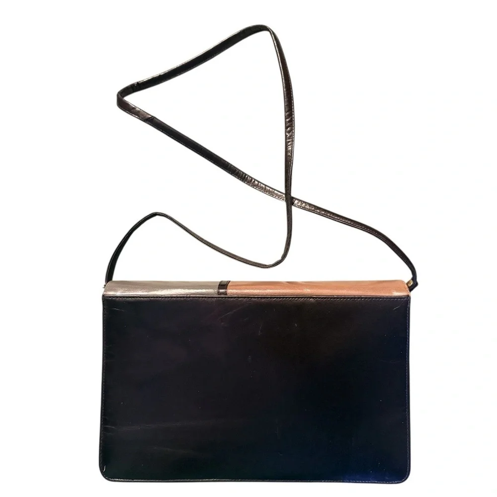 Vintage Robert Ferenc Color Block Black Neutral Leather Clutch Crossbody Purse